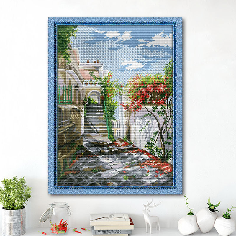 印花地中海风情十字绣海景新款简单卧室风景简约花园别墅线绣客厅