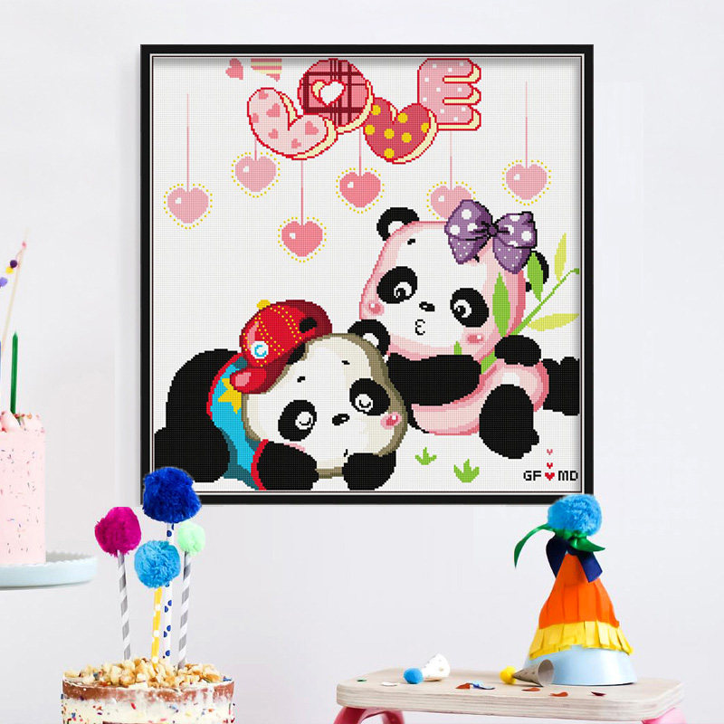 熊猫情侣钻石画2023年新款钻绣情侣动物系列手工点钻贴钻客厅挂画