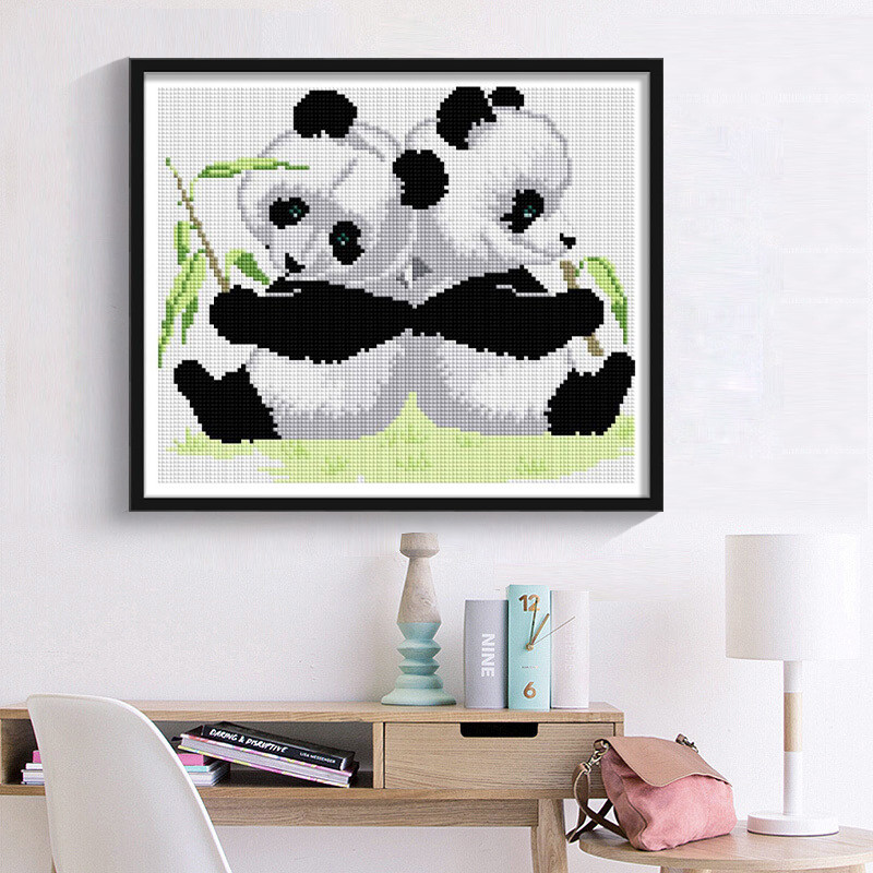 双子熊猫钻石画2026年新款钻绣动物系列手工贴钻客厅卧室挂画满钻
