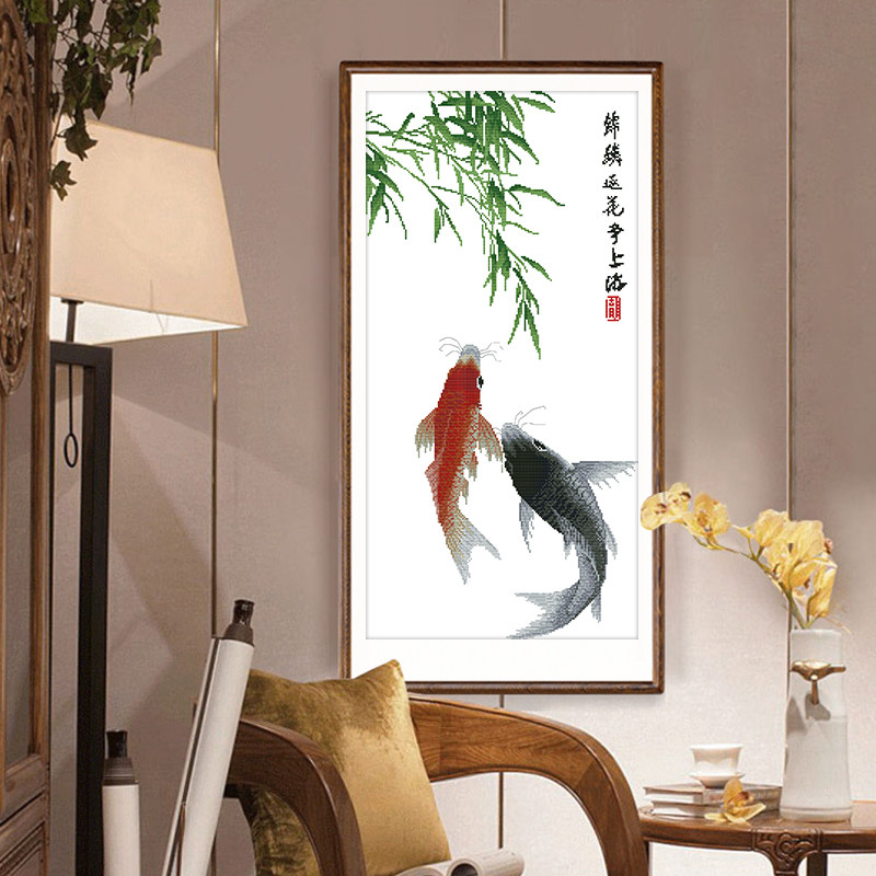 十字绣年年有余鱼线绣2025新款绣餐厅饭厅家用竖版竹子鲤鱼图挂件,居家布艺,十字绣套件,淘宝优惠券,粉丝福利购,淘宝优惠卷