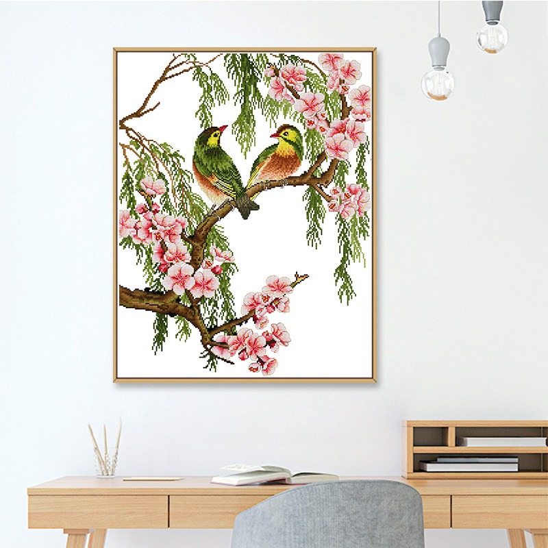 相思鸟十字绣桃花图案 动物系列鸟语花香 2023新款客厅自己绣手工