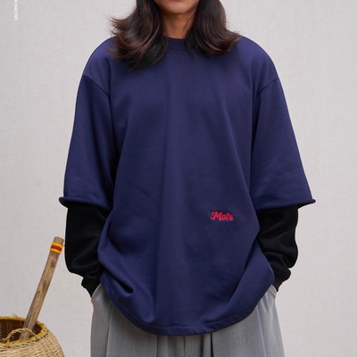 Unlimited Mote〔假两件卫衣〕华夫格拼接破坏散边抽绳刺绣衣