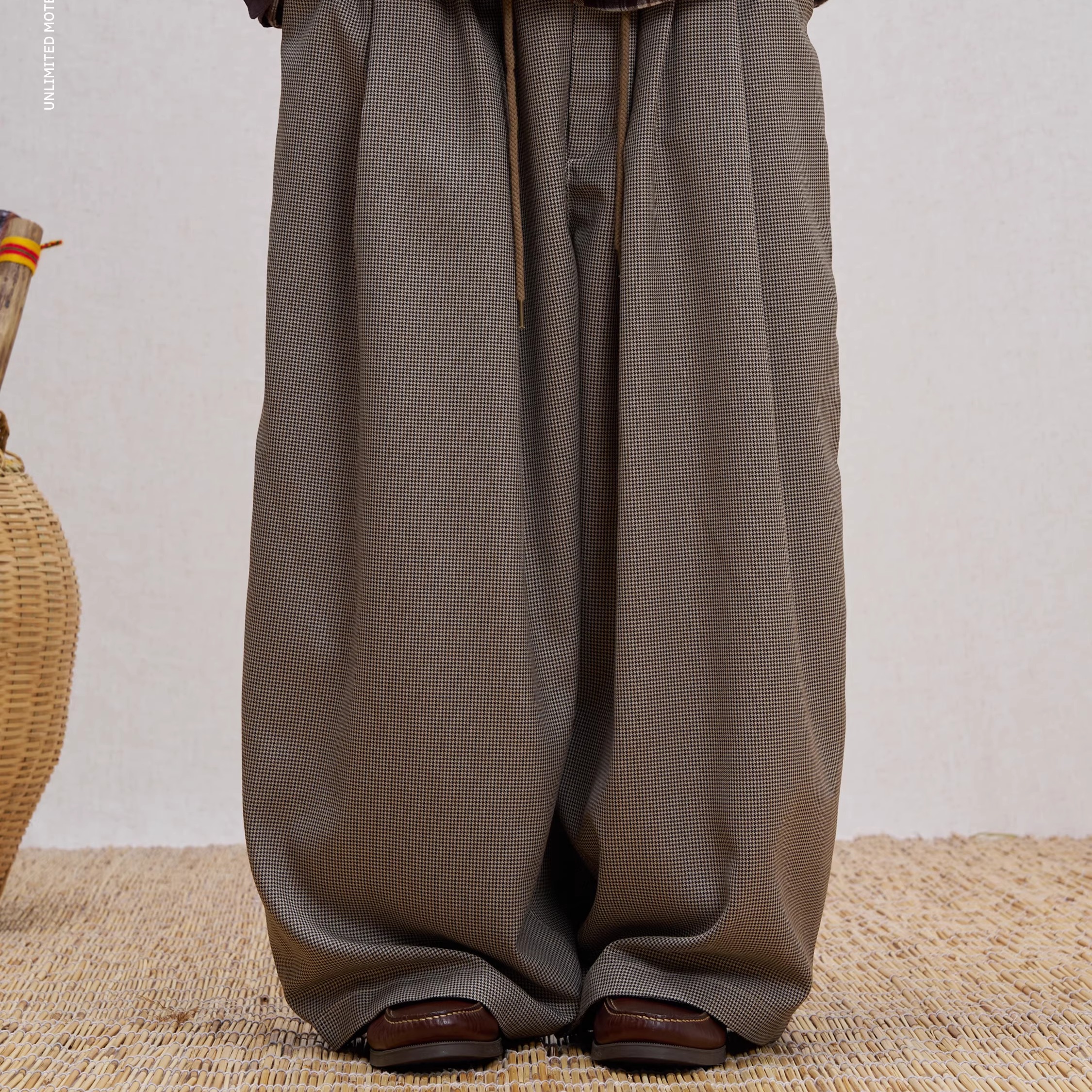 Unlimited Mote〔气球裤1.0〕日系阔腿羊毛混纺千鸟格长裤