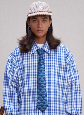 Unlimited Mote〔假套头衬衫〕日系格纹亚麻棉麻半开领衬衫