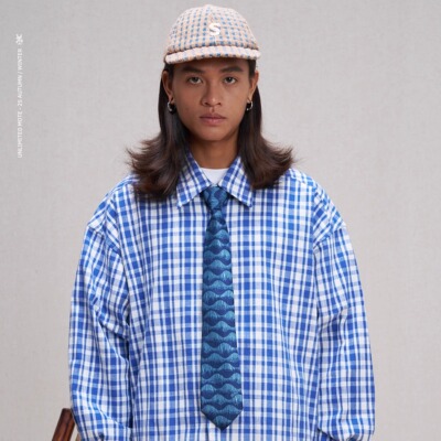 Unlimited Mote〔假套头衬衫〕日系格纹亚麻棉麻半开领衬衫