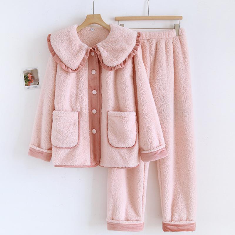 娃娃领甜美秋冬季加厚法兰绒睡衣