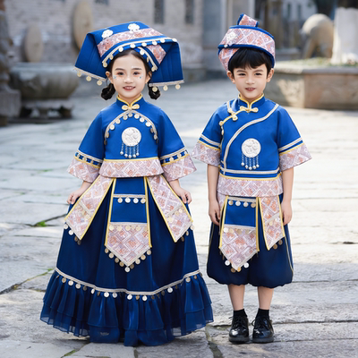 广西三月三少数民族服装儿童壮族男童瑶族侗族服饰彝族舞蹈演出服