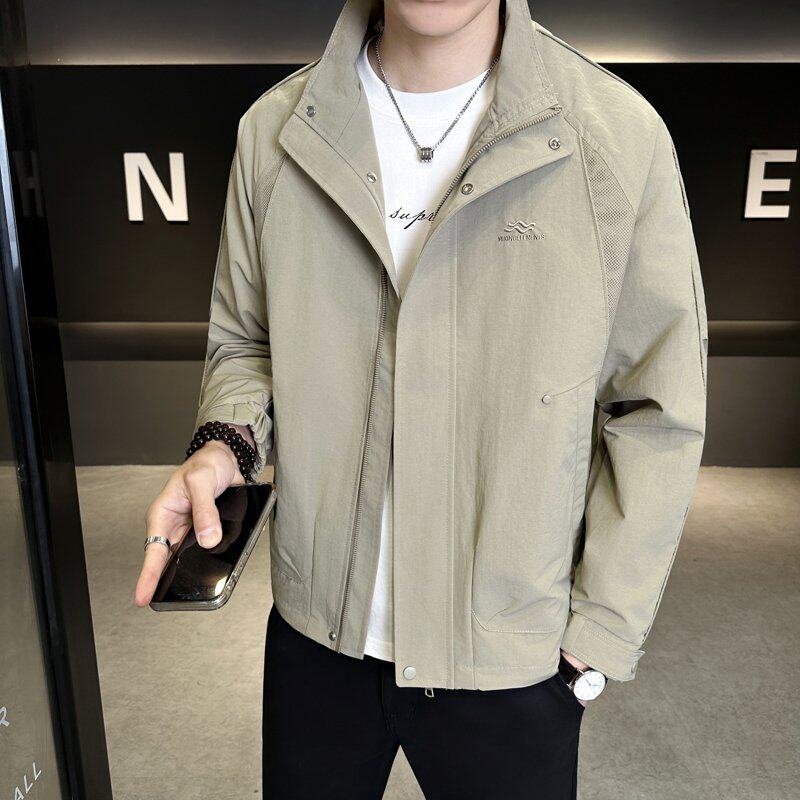 春秋季立领夹克男工装上衣服2026新款潮流薄款高档风衣外套单褂子