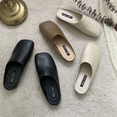 女外穿平底2025春夏软皮防滑方头一脚蹬懒人鞋 韩国时尚 包头半拖鞋