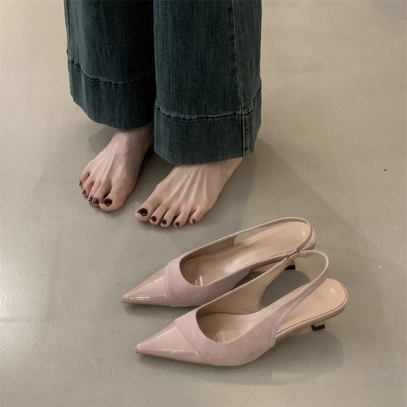 尖头高跟鞋粉色包头凉鞋仙女鞋子2025新款春夏季法式气质拼接单鞋