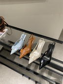 女款 尖头高跟鞋 包头凉拖 秋冬法式 气质黑色高跟凉鞋 女小众韩版 单鞋