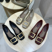 女2025早春新款 韩版 百搭浅口软皮温柔晚晚鞋 方头平底单鞋 软底瓢鞋