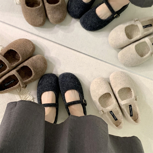 仙女洋气毛毛鞋女冬外穿法式晚风气质女士加绒玛丽珍单鞋平底棉鞋