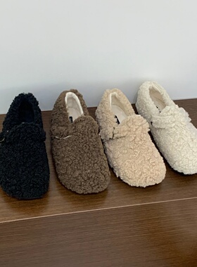 内增高3CM~羊羔毛毛鞋女冬外穿棉鞋一脚蹬厚底加绒保暖勃肯乐福鞋