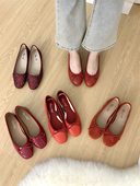 女秋韩版 ins蝴蝶结平底平跟单鞋 女圆头浅口温柔瓢鞋 小红鞋 奶奶鞋