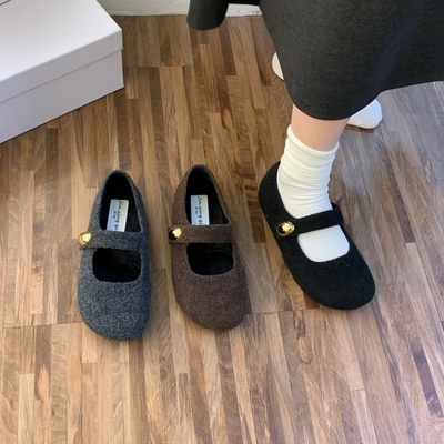 内增高复古绒面灰色毛毛鞋勃肯鞋女鞋子2025秋冬季加绒玛丽珍单鞋