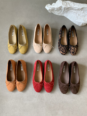 芭蕾风蝴蝶结浅口红色单鞋