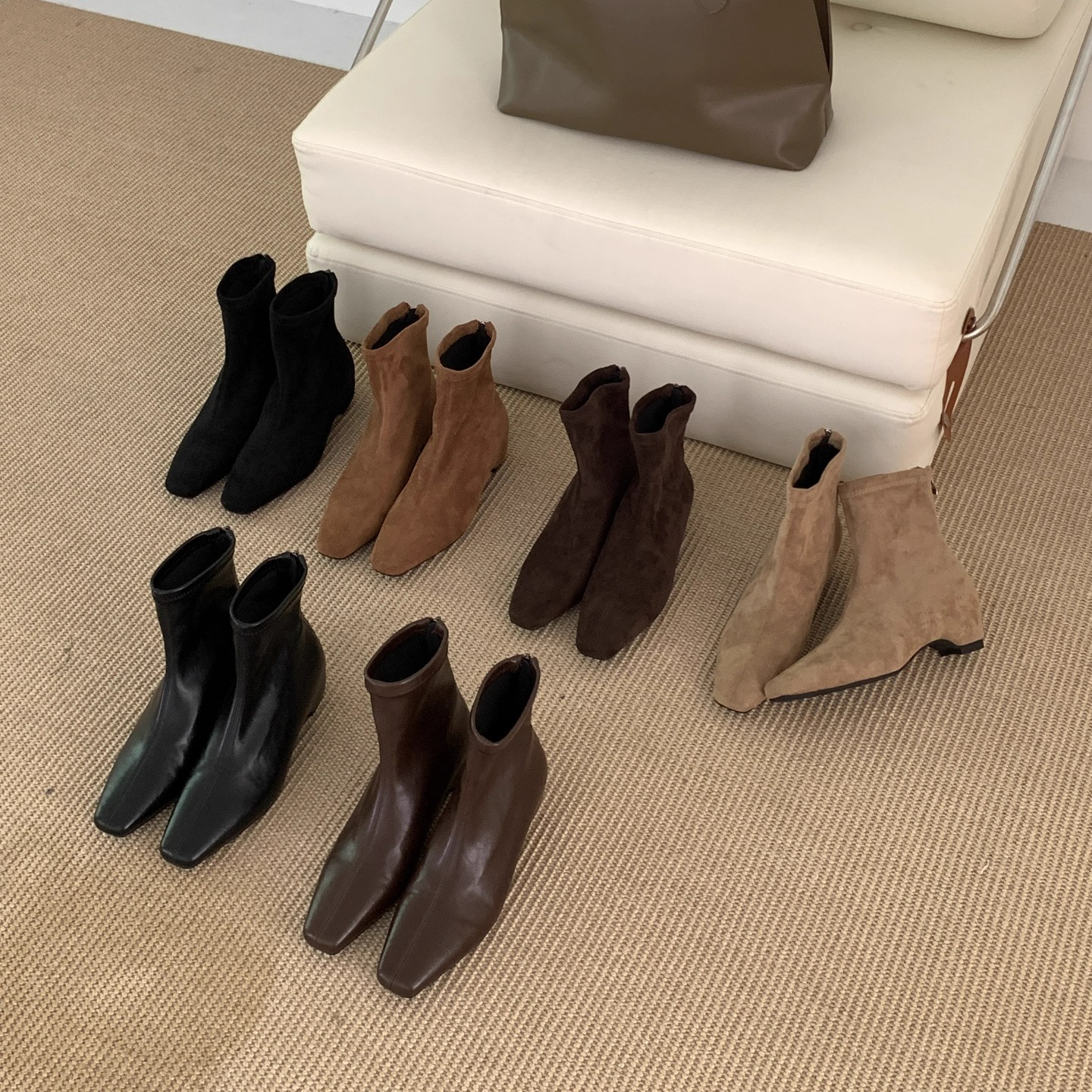 内增高小个子绒面瘦瘦短靴女靴子2025秋冬季方头马丁靴法式小裸靴