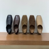 女小众秋舒适软皮软底粗跟鞋 LUDAKE 方头低跟深口单鞋 777