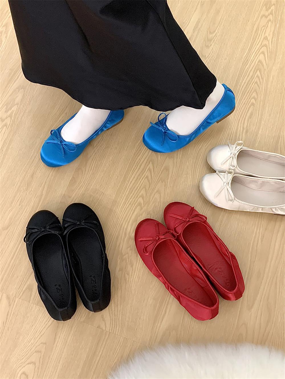 平底温柔晚鞋子法式蝴蝶结