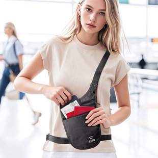 RFID防盗腰包欧洲出国旅游贴身防偷隐形护照斜挎包腋下随身钱包