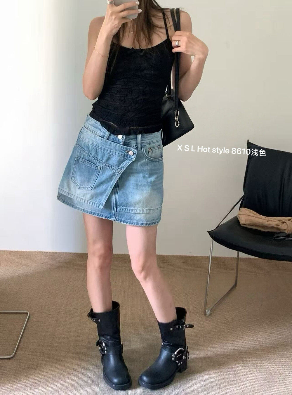复古怀旧宽松阔腿弹力牛仔短裤女夏季新款排扣不规则气质半身裙裤