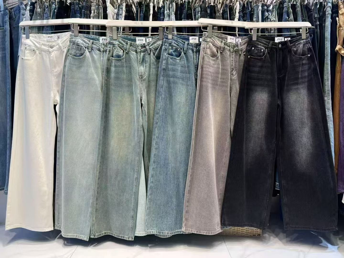 2025新款FSY韩国高腰显瘦百搭宽松休闲垂感直筒阔腿拖地牛仔裤女
