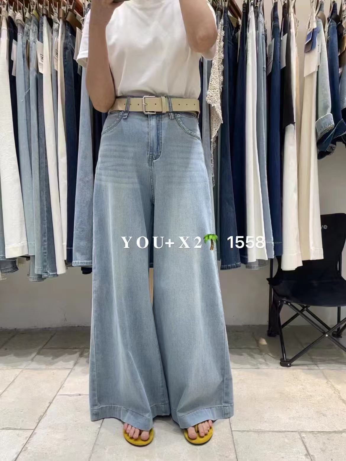 小个子阔腿牛仔裤女2026夏季新款薄料宽松显瘦高腰弹力直筒微喇裤