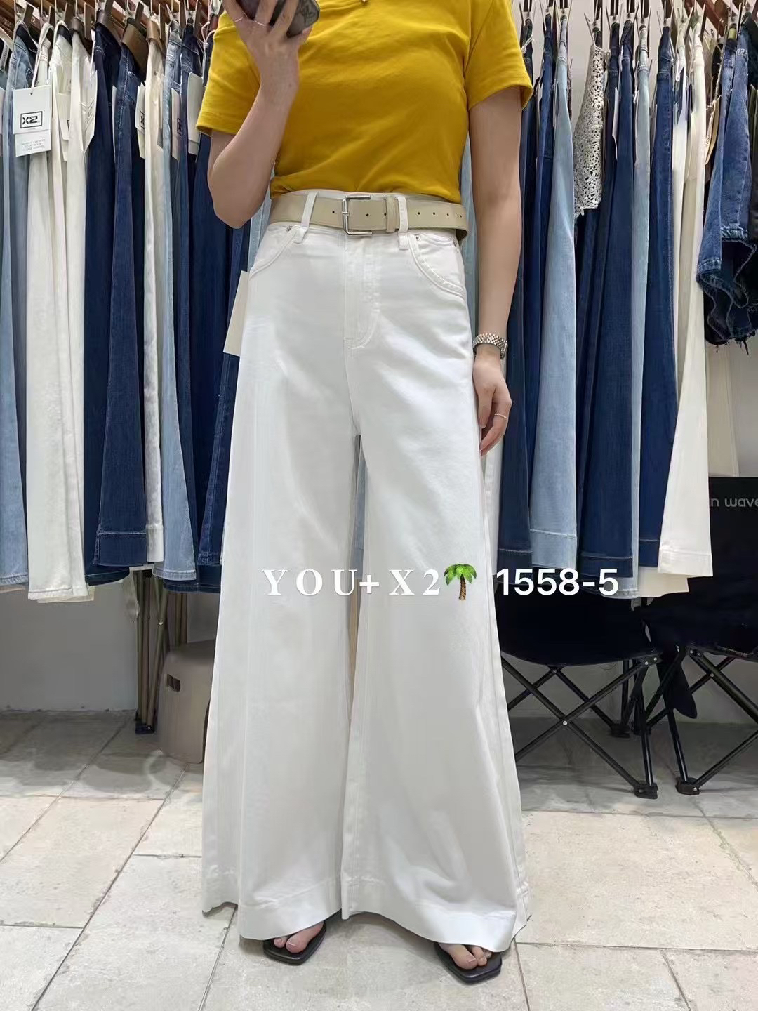 小个子阔腿牛仔裤女2025夏季新款薄料宽松显瘦高腰弹力直筒微喇裤