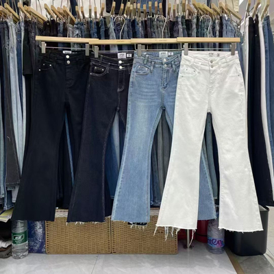 双扣细腿弹力喇叭裤女2025春季新款修身显瘦高腰弹力小个子牛仔裤