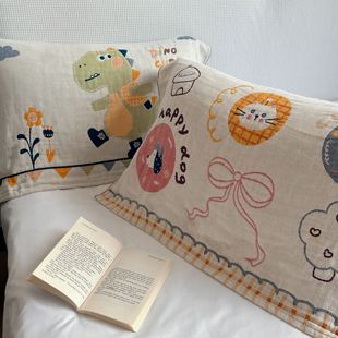 新款全棉纱布卡通可爱枕巾家用吸汗透气不掉毛舒适成人绑带可固定