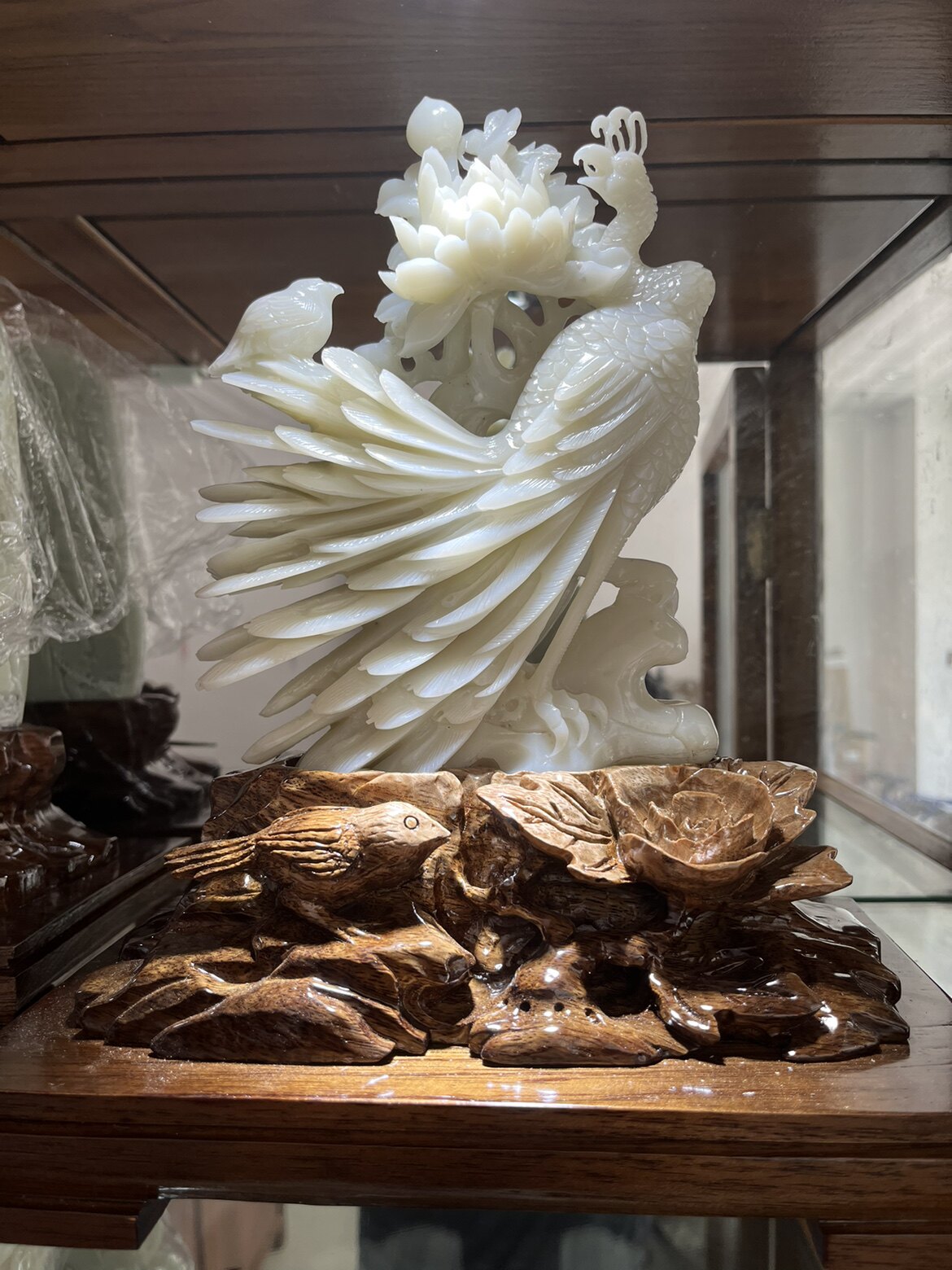 和田玉精美摆件 孔雀开屏东南飞 花开富贵喜鹊报喜 玉石雕刻 包邮