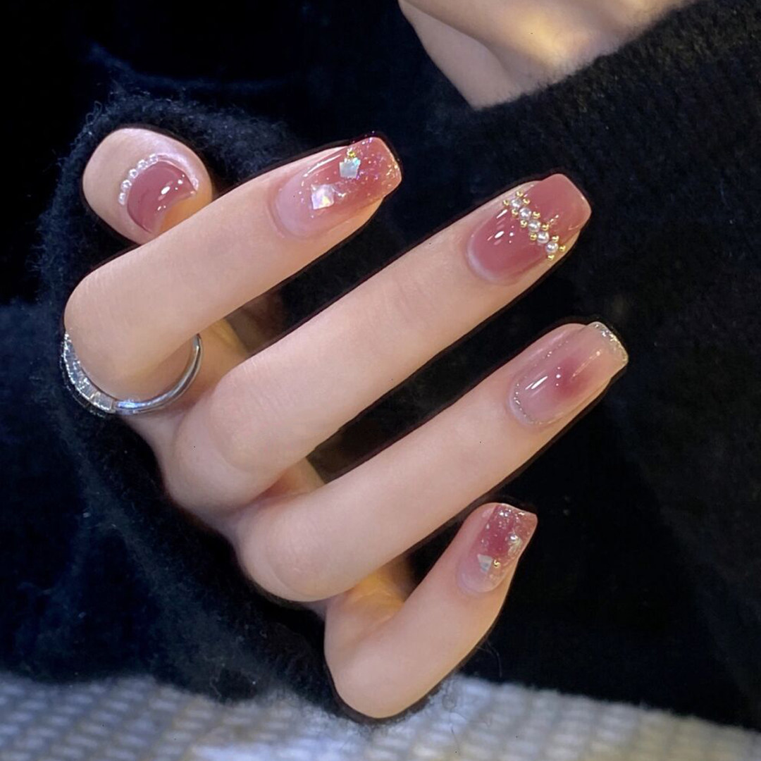 米睿指甲贴片显白气质手工穿戴珍珠贝壳美甲成品可拆卸式光疗甲片