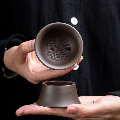 紫砂公道杯茶滤分茶器茶漏一体公杯陶瓷茶具茶漏套组过滤组合三件