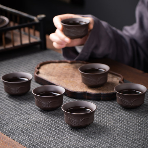 复古磨砂紫砂6只装茶杯