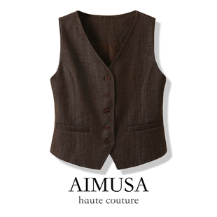 马甲女春外搭无袖 老钱风咖色西装 坎肩马夹背心外套 26新款 AIMUSA
