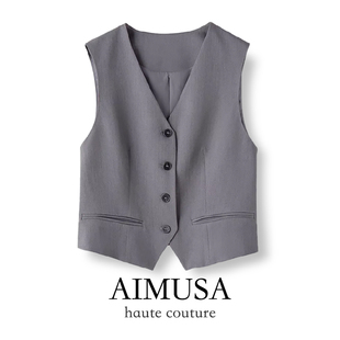 设计感小众无袖 AIMUSA 马甲女新款 极简风灰色西装 坎肩马夹 26春季