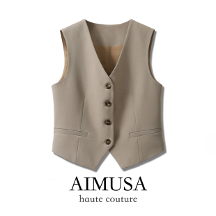 无袖 马甲外套女春秋时尚 坎肩马夹背心 26春夏老钱风西装 AIMUSA