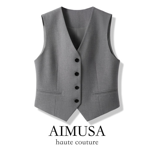 AIMUSA 26年新款极简风V领单排扣西装马甲女春季叠穿坎肩马夹外套