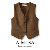 26春季 老钱风毛呢西装 马甲背心女冬季 AIMUSA 无袖 叠穿马夹羊毛