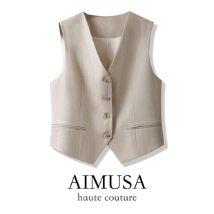 AIMUSA 25秋季天丝亚麻西装马甲短款背心显瘦百搭修身新无袖坎肩