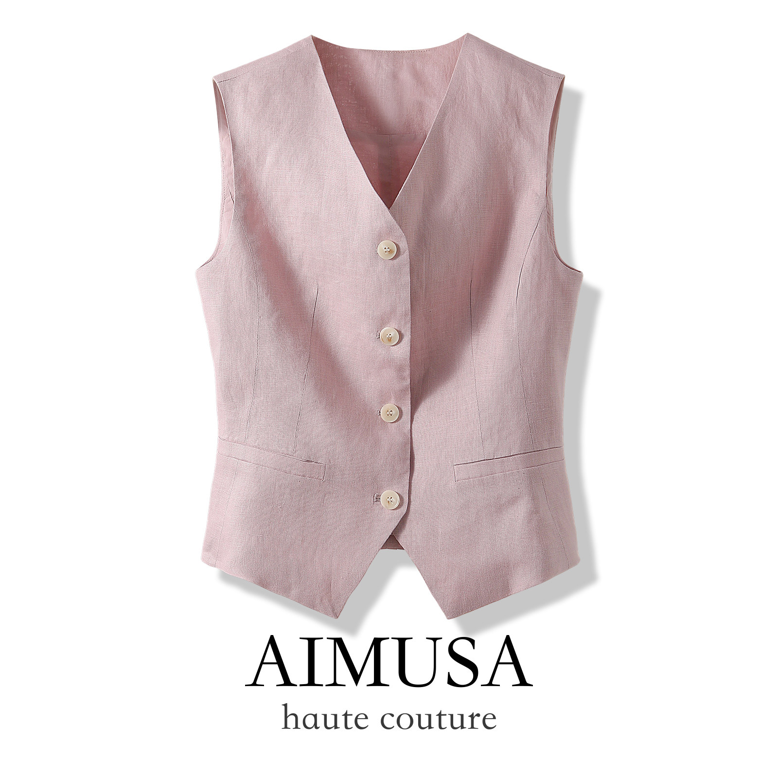AIMUSA 26夏季“法国100纯亚麻”粉色马甲背心女款薄款棉麻马夹图片