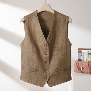 马夹背心 时髦洋气无袖 AIMUSA 26年简约风V领亚麻马甲女春夏薄款