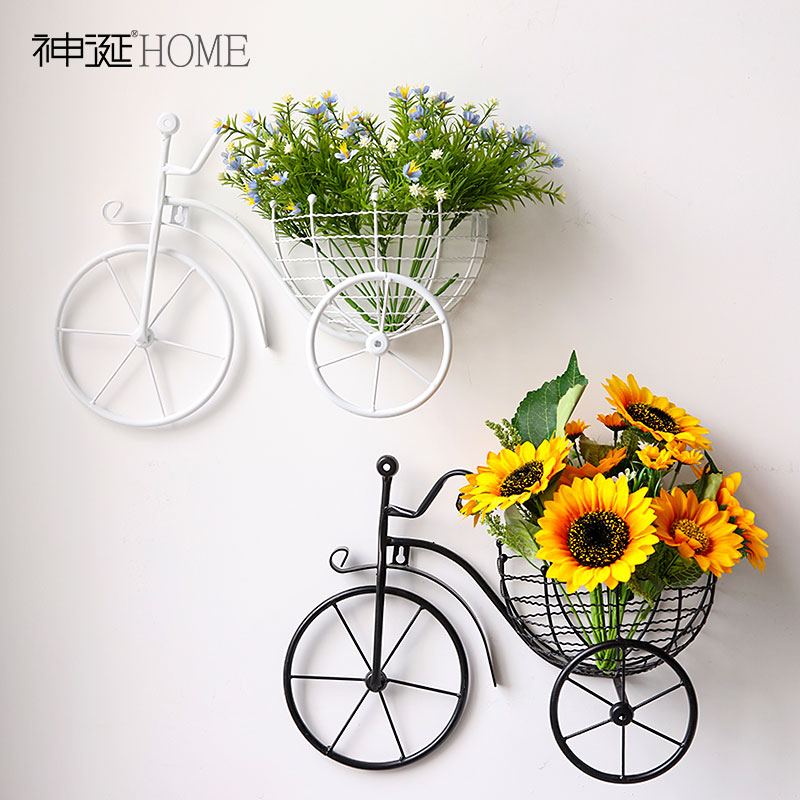 ins风创意自行车花篮壁挂墙上仿D真花假花墙面装饰品客厅墙壁挂件