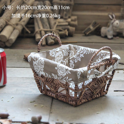 美式复古藤编收纳置物篮 家居办公室店铺杂物整理框实用装饰摆件