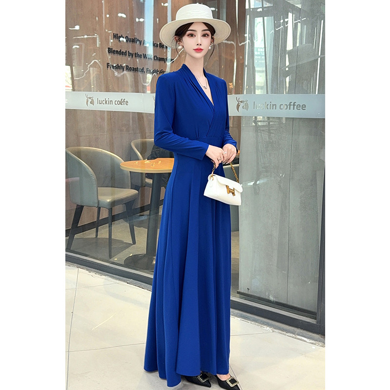 2025时尚连衣裙妈妈装洋气修身收腰显瘦大码长袖长款夏季连衣裙