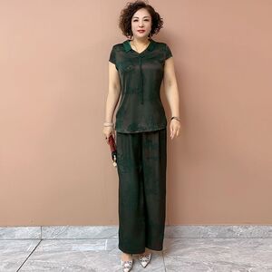 夏季妈妈两件套民族风减龄大码
