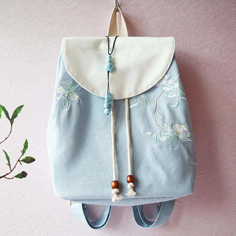 THREE INK PRODUCTS EMBROIDERY RETRO CHINESE ETHNIC STYLE CASUAL CANVAS EMBROIDERY HANFU ANCIENT STYLE SCHOOLBAG BACKPACK