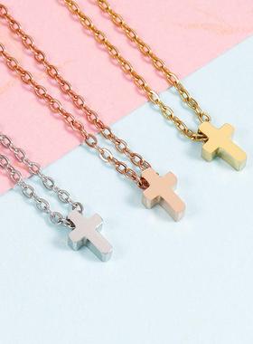 外贸热销欧美风简约时尚不锈钢十字架项链创意穿孔珠个性百搭吊坠