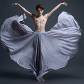 灰色男生720度大摆裙舞蹈练功半身裙雪纺民族舞成人写真表演长裙